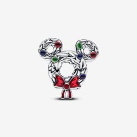 Authentic Disney Mickey Mouse Christmas Wreath Pandora Charm - Picture 2 of 5